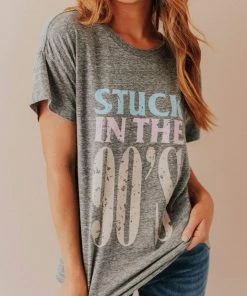 Vendor-unknown Tops Stuck In The 90's Tee Heather Grey