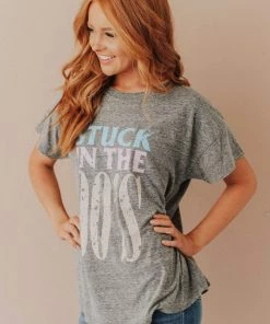 Vendor-unknown Tops Stuck In The 90's Tee Heather Grey