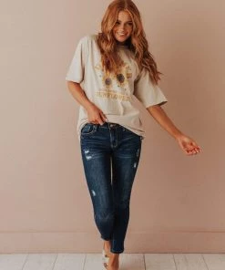 Vendor-unknown Tops Sunflower Dreamer Distressed Tee