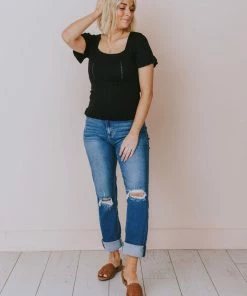 Vendor-unknown Tops Annalie Pointelle Short Sleeve Sweater Black