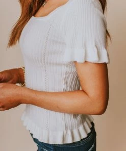 Vendor-unknown Tops Annalie Pointelle Short Sleeve Sweater Ivory