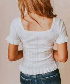 Vendor-unknown Tops Annalie Pointelle Short Sleeve Sweater Ivory