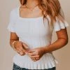 Vendor-unknown Tops Annalie Pointelle Short Sleeve Sweater Ivory