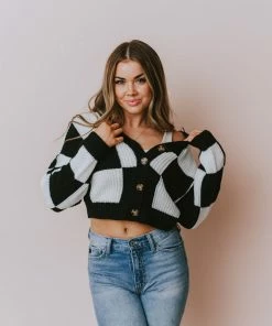 Lucy Avenue Gianna Knit Pullover Black/White