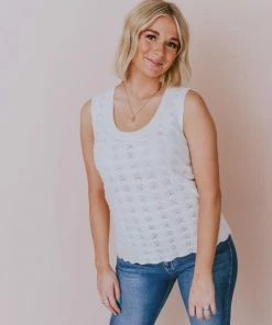 Vendor-unknown Nancy Lace Knit Tank Sweater Ivory