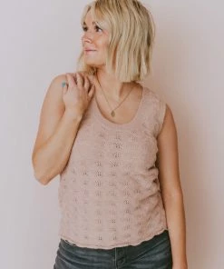 Vendor-unknown Tops Nancy Lace Knit Tank Sweater Mauve