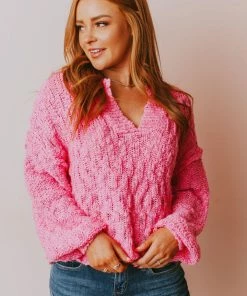 Vendor-unknown Tops Paige Textured Knit Sweater Pink 9 Vendor-unknown Tops Paige Textured Knit Sweater Pink