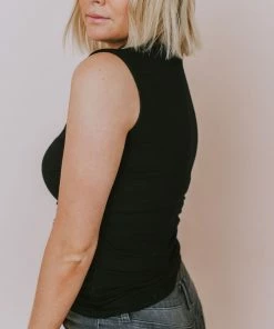 Vendor-unknown Shirley Mock Neck Top Black Tops