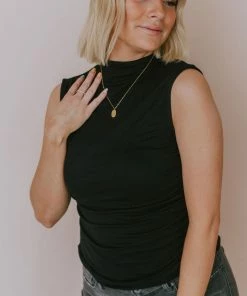 Vendor-unknown Shirley Mock Neck Top Black Tops