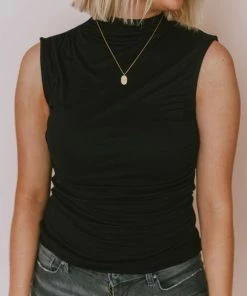 Vendor-unknown Shirley Mock Neck Top Black Tops