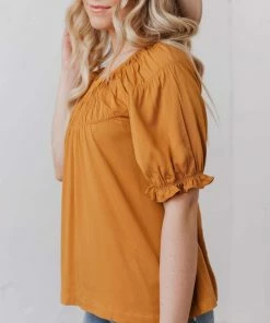 Vendor-unknown Viola Smocked Yoke Top Mustard Tops 9 Vendor-unknown Viola Smocked Yoke Top Mustard Tops