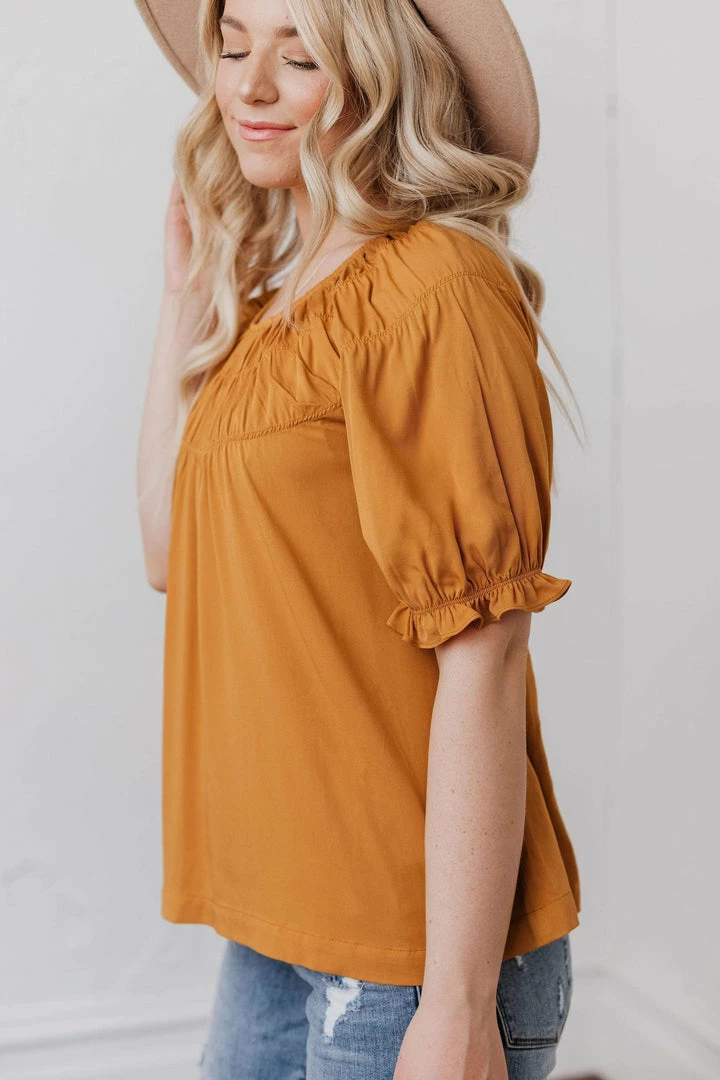 Vendor-unknown Viola Smocked Yoke Top Mustard Tops 5 Vendor-unknown Viola Smocked Yoke Top Mustard Tops