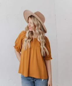 Vendor-unknown Viola Smocked Yoke Top Mustard Tops 11 Vendor-unknown Viola Smocked Yoke Top Mustard Tops