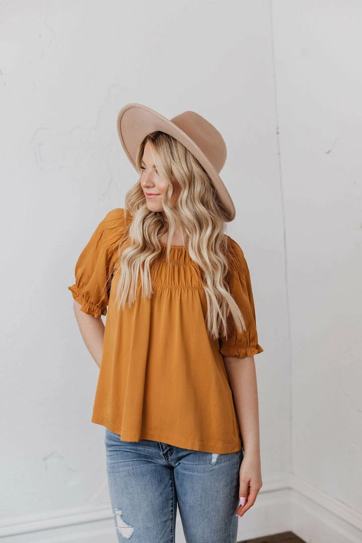 Vendor-unknown Viola Smocked Yoke Top Mustard Tops 7 Vendor-unknown Viola Smocked Yoke Top Mustard Tops