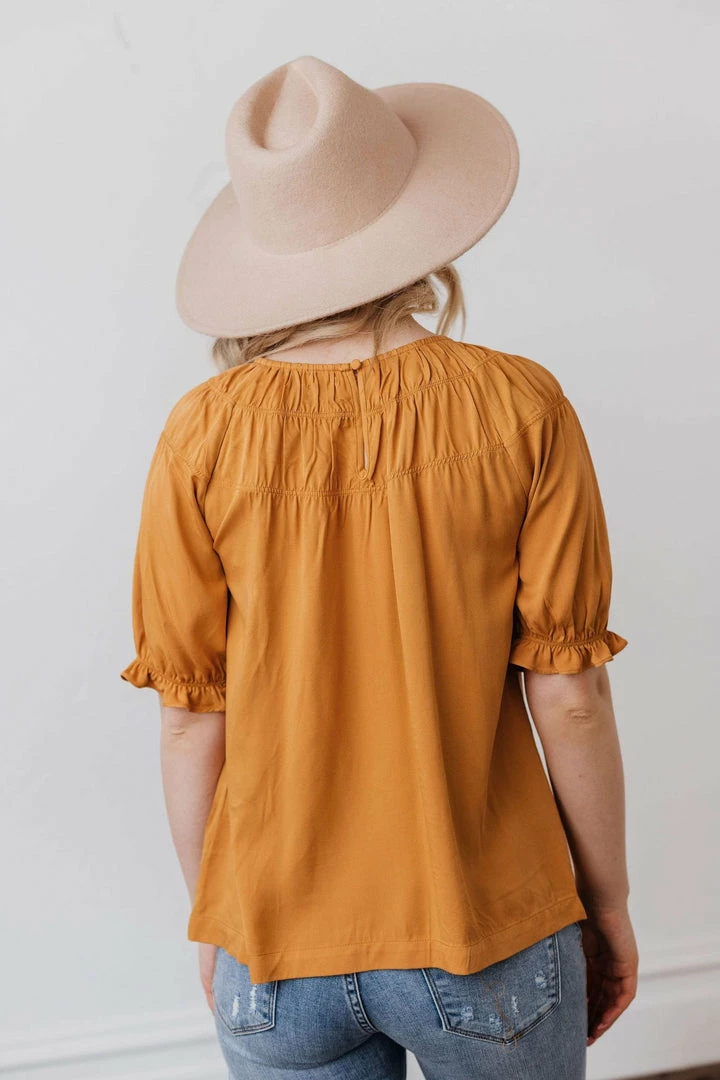 Vendor-unknown Viola Smocked Yoke Top Mustard Tops 6 Vendor-unknown Viola Smocked Yoke Top Mustard Tops