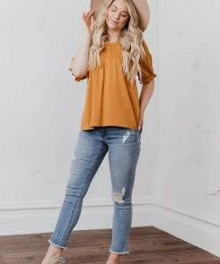 Vendor-unknown Viola Smocked Yoke Top Mustard Tops 8 Vendor-unknown Viola Smocked Yoke Top Mustard Tops