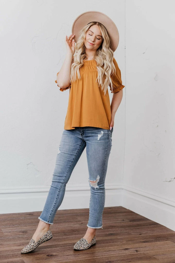 Vendor-unknown Viola Smocked Yoke Top Mustard Tops 4 Vendor-unknown Viola Smocked Yoke Top Mustard Tops